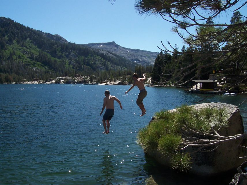 Chris and Mark Jumping Off A Rock
Keywords: Echo Lake Mark Chris